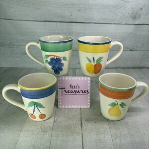 Tabletops Unlimited FRUIT COCKTAIL Color Band Stoneware 16oz Cups Mugs Set of 4